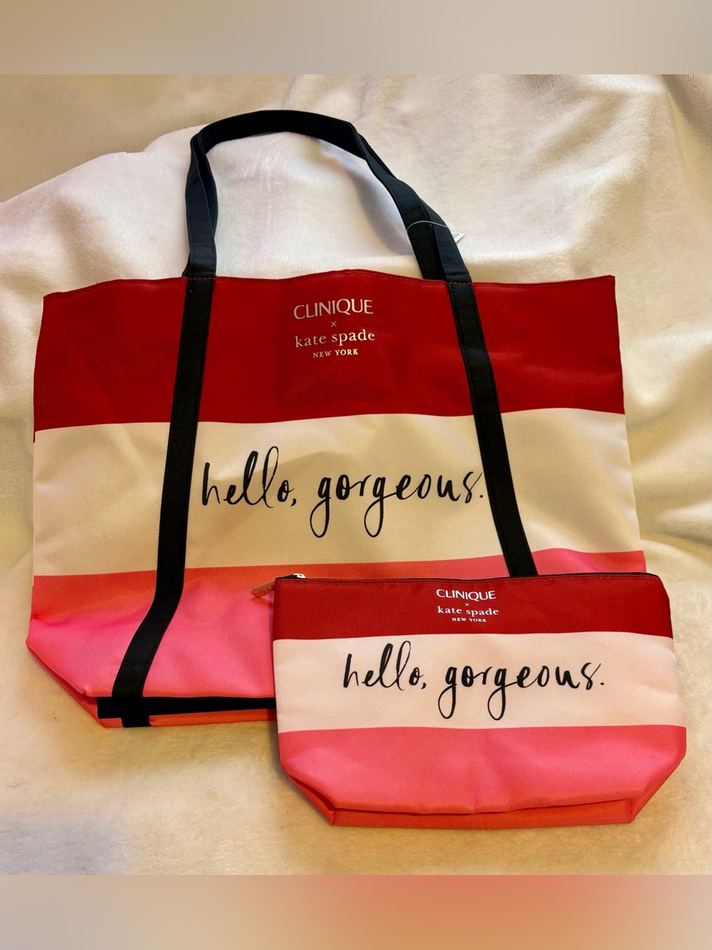 Kate Spade Collab with Clinique Hello, Gorgeous Stripe Tote and Pouch